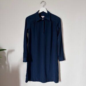 Cuyana Navy 100% Silk Shirt Dress Long Sleeve Size XS